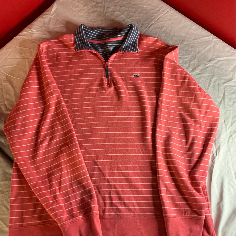 Vineyard Vines Coral-Red Striped Women's Quarter-Zip Polo